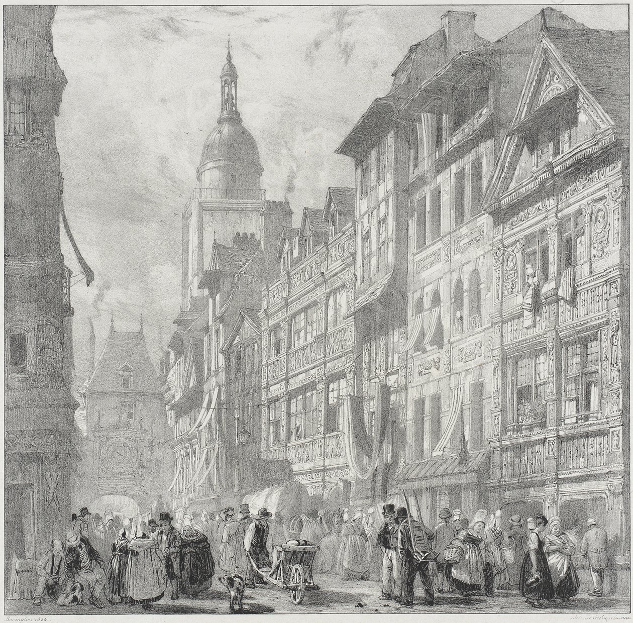 Ulice Gros Horloge, Rouen od Richard Parkes Bonington