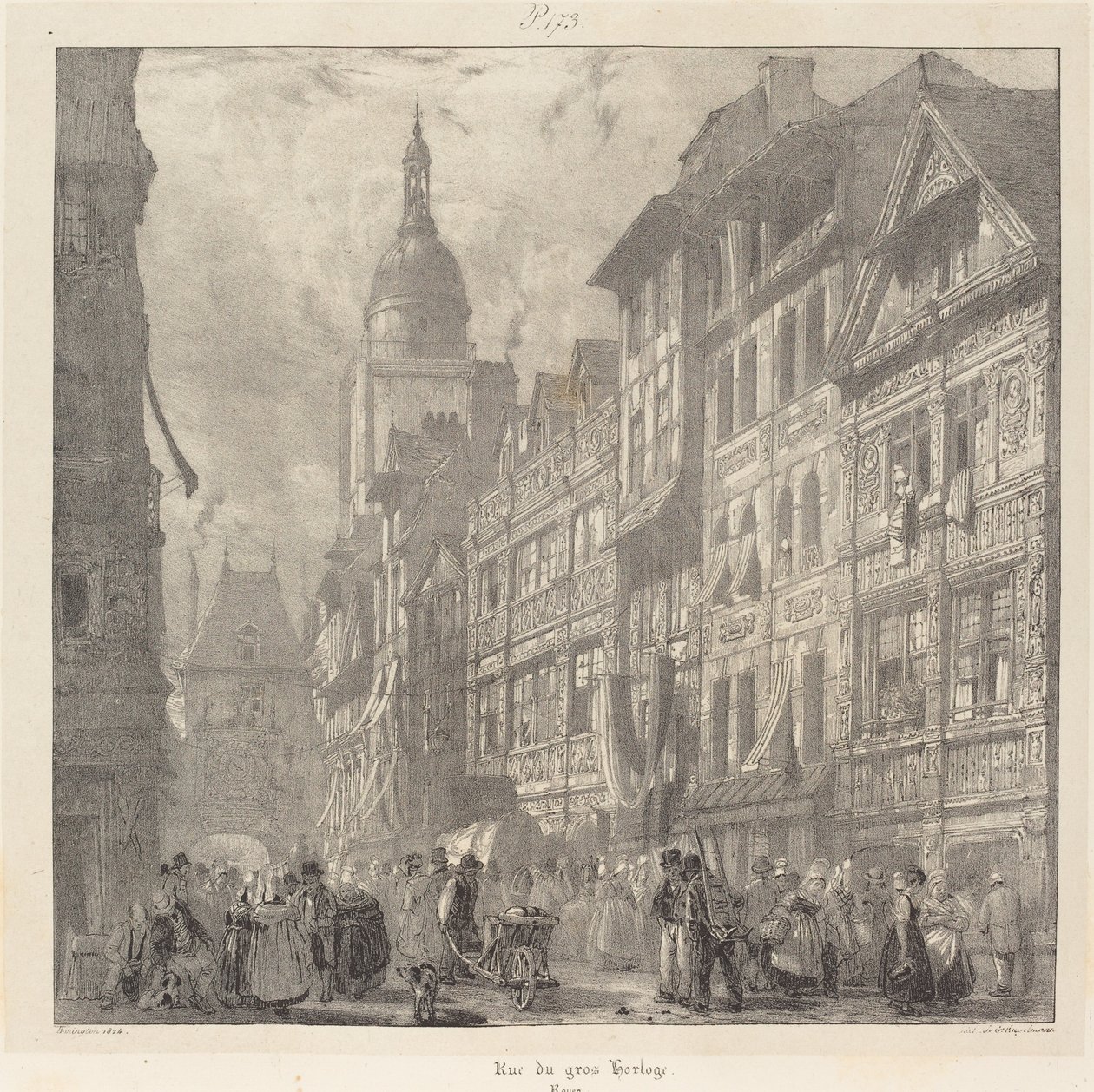 Rue du Gros-Horloge, Rouen od Richard Parkes Bonington