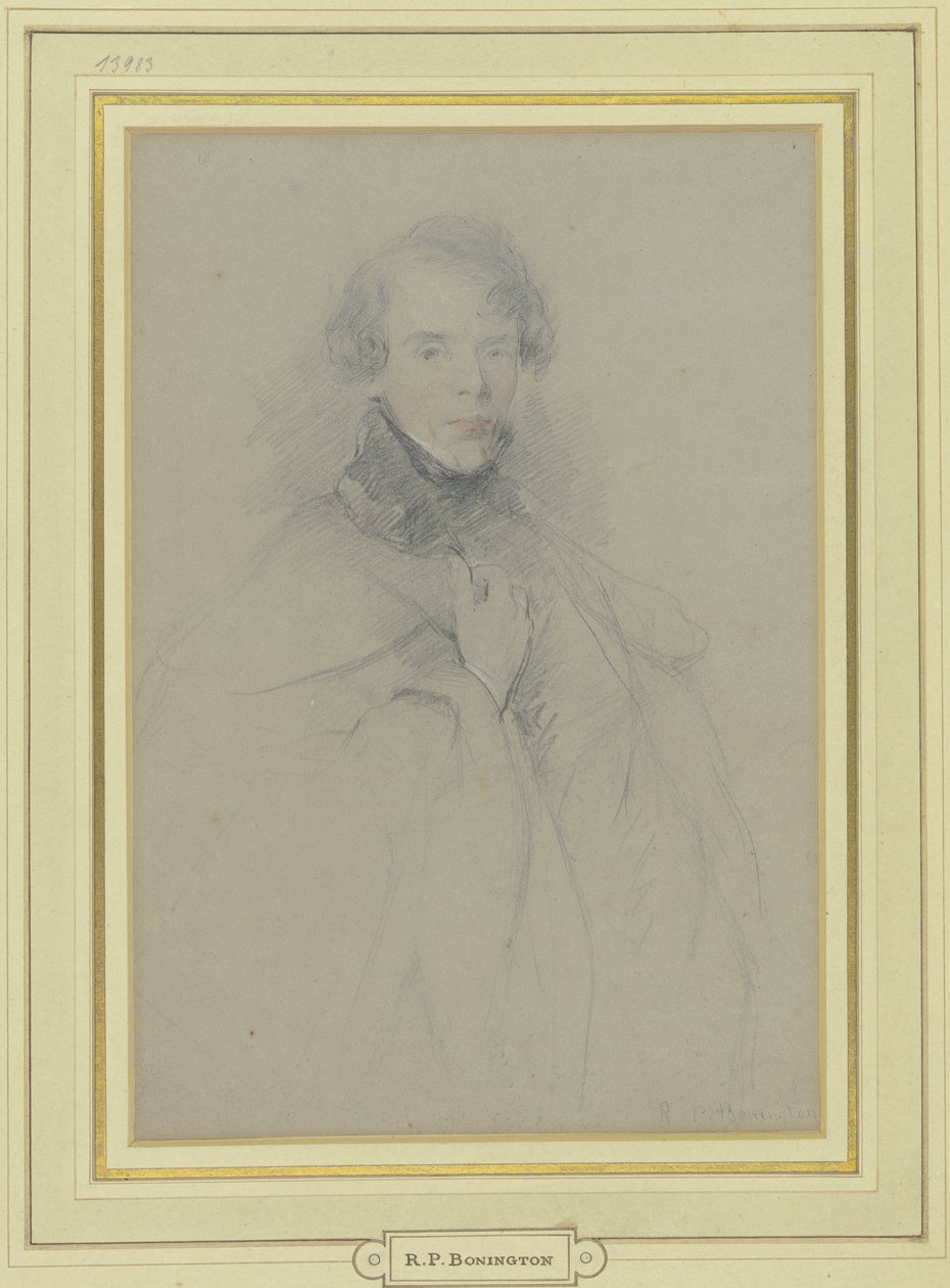 Autoportrét v plášti, portrét po kolena od Richard Parkes Bonington