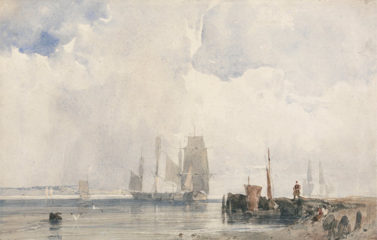 Přeprava v ústí řeky, pravděpodobně poblíž Quilleboeuf od Richard Parkes Bonington
