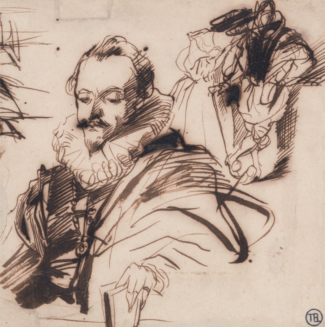 Studie muže v kostýmu ze 17. století od Richard Parkes Bonington