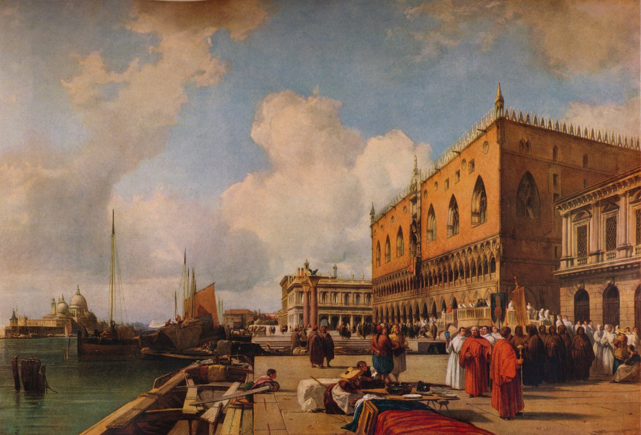 Benátky: Dóžecí palác s náboženským průvodem, c1828 od Richard Parkes Bonington