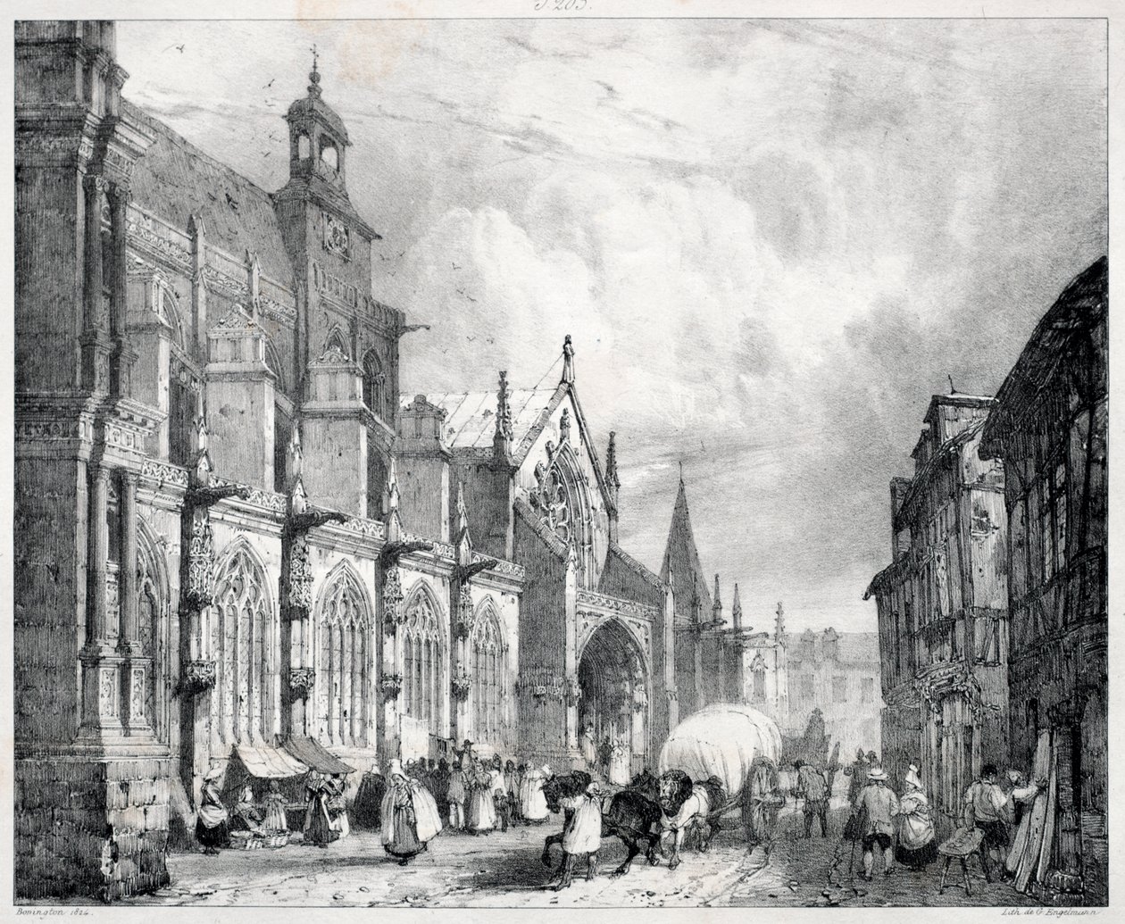 Malebné a romantické cesty ve starověké Francii, Normandii: Kostel Saint Gervais a Saint Protais v Gisors od Richard Parkes Bonington