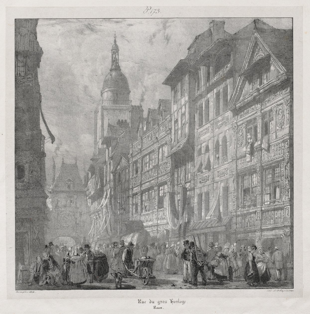 Malebné a romantické cesty ve starověké Francii, Normandii: Rue du Gros Horloge, Rouen od Richard Parkes Bonington