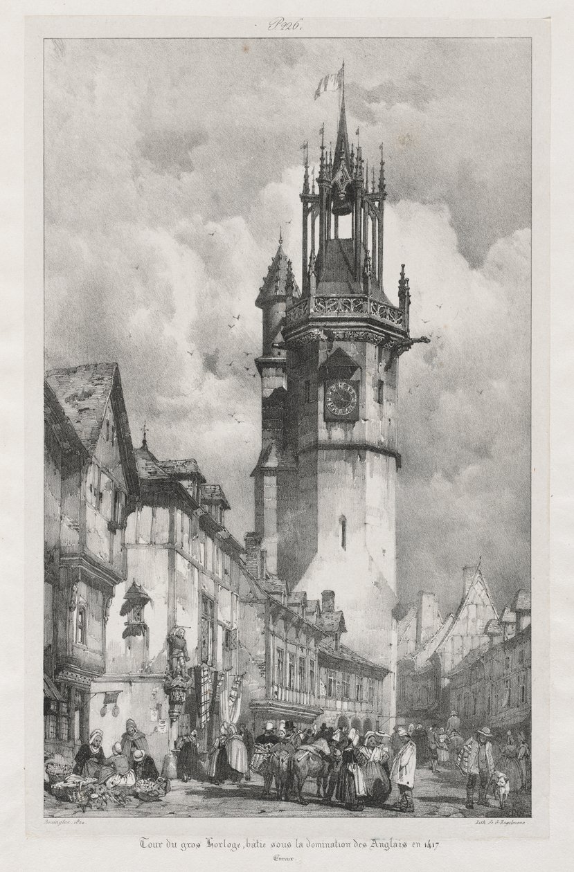 Malebné a romantické cesty ve starověké Francii, Normandii: Tour du Gros-Horloge, Evreux od Richard Parkes Bonington