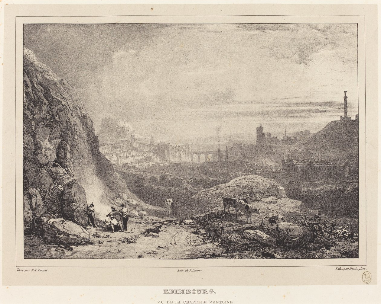 Edinburgh při pohledu z kaple svatého Antonína od Richard Parkes Bonington after Francois Alexandre Pernot