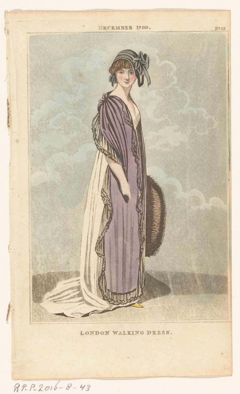 Magazine of Female Fashions of London and Paris, No.22, December 1799. London Walking Dress od Richard Phillips