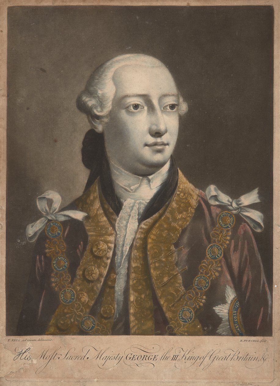 Král Jiří III., kolem roku 1762 (mezzotinta) od Richard Purcell