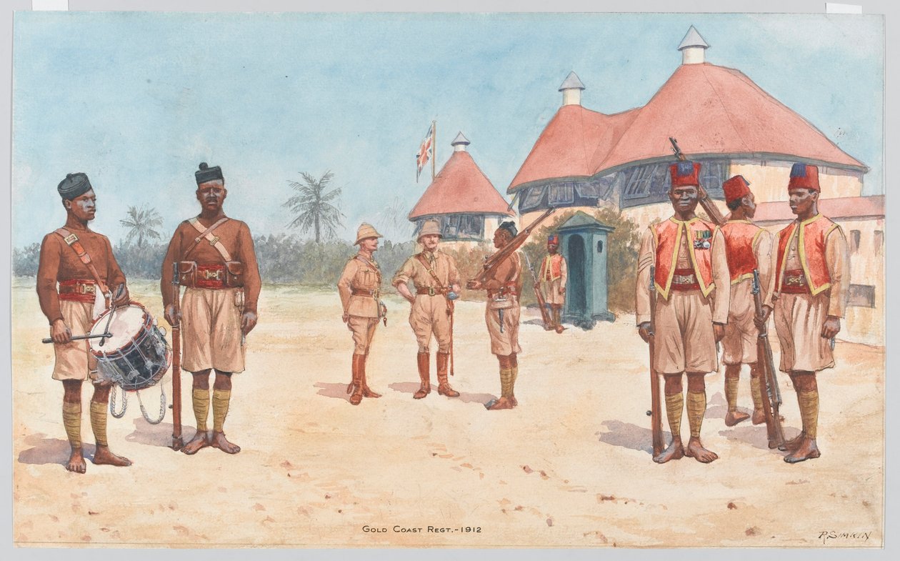 Vojáci Gold Coast Regiment mimo velitelství pluku v Kumasi od Richard Simkin
