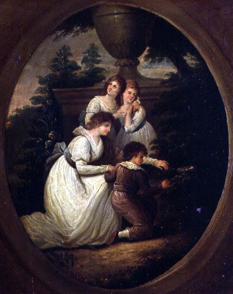 Rodinná skupina v zahradě, cca 1790 (olej na mědi) od Richard Westall