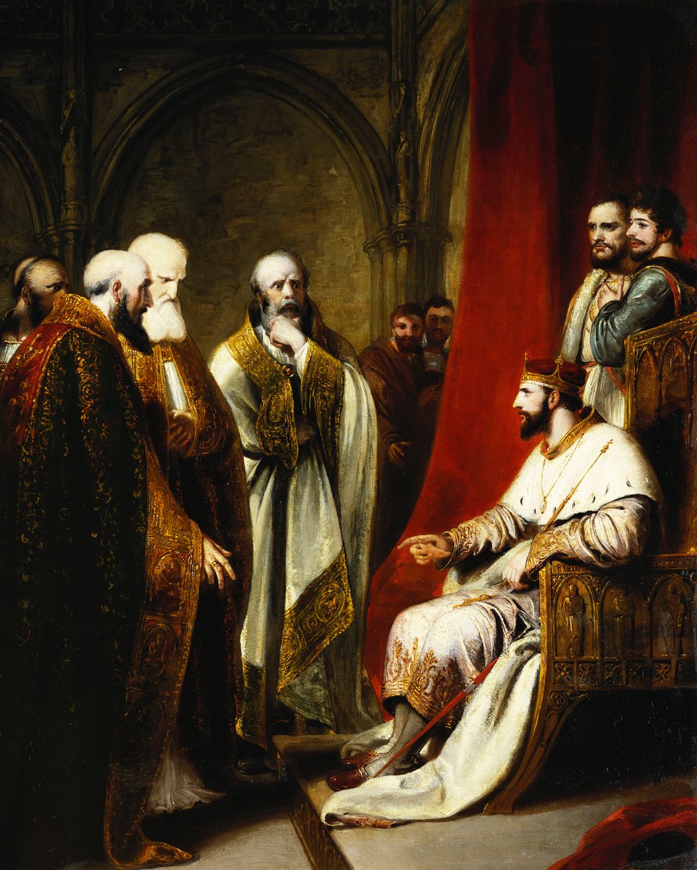 Jindřich III. v odpovědi arcibiskupovi z Canterbury a biskupům ze Salisbury, Winchesteru a Carlisle, kteří požadovali reformaci ve státě, od Richard Westall