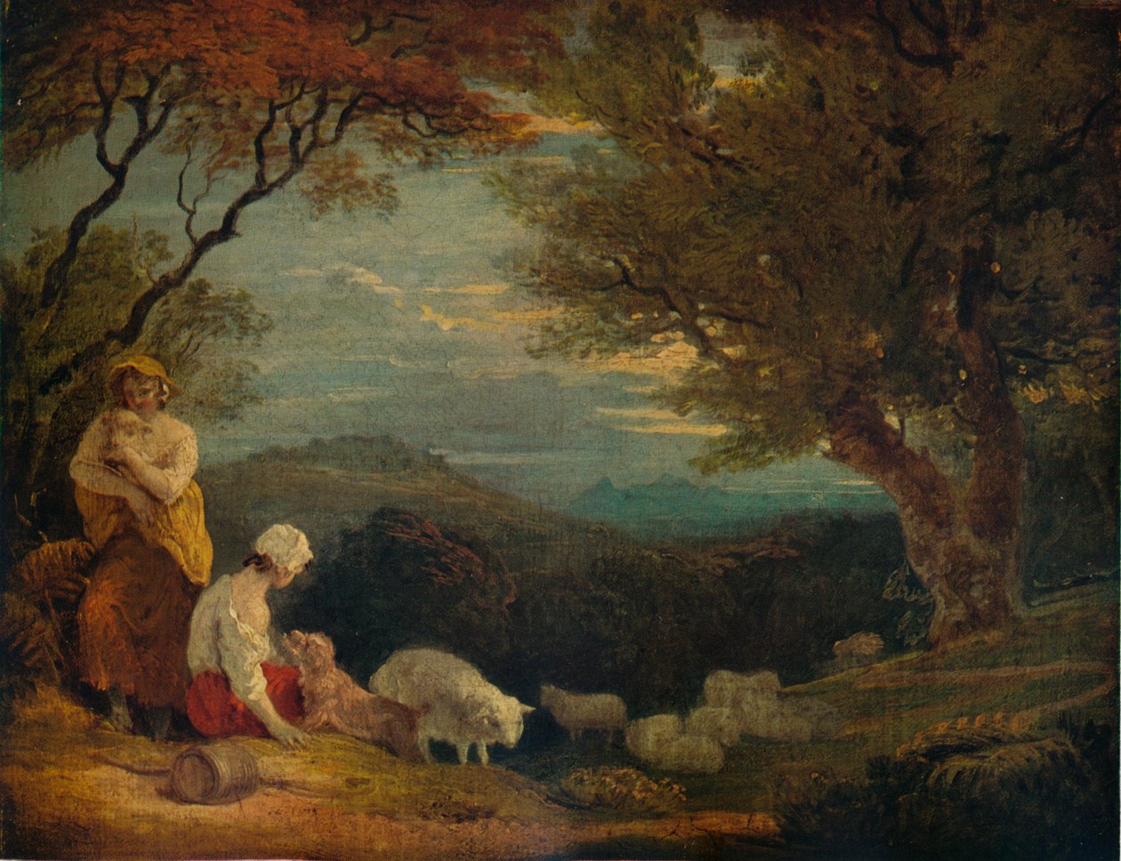 Krajina se ženami, ovcemi a psem, c1811, 1938 od Richard Westall