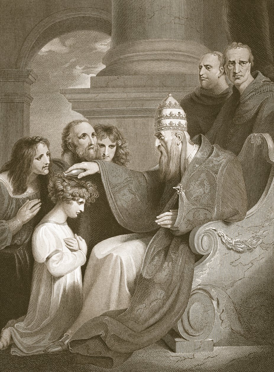 Princ Alfred před papežem Lvem III., ryl J. Stow, ilustrace z Davida Huma 