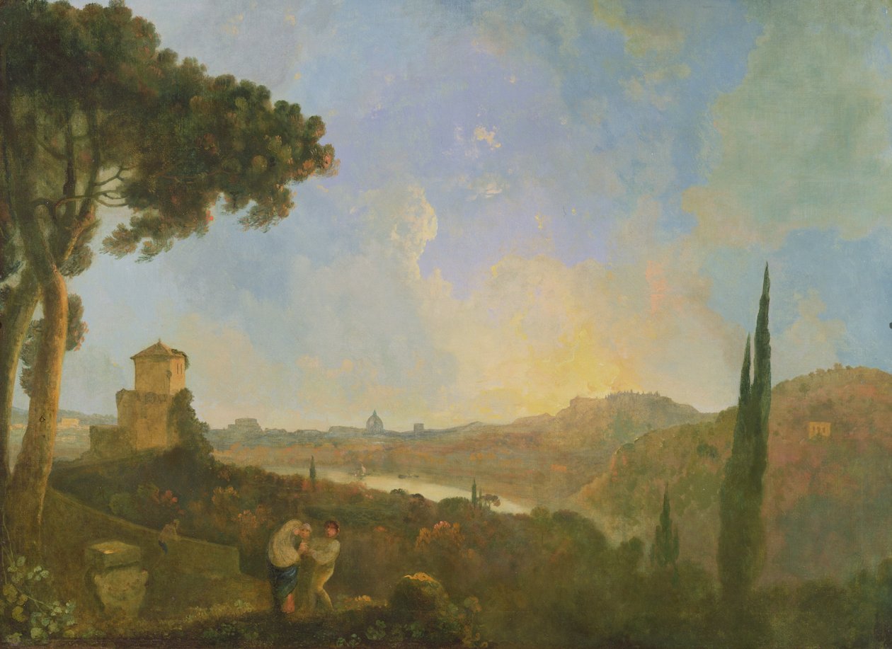 Pohled na Tiberu s Římem v dálce, kolem 1770-80 (olej na plátně) od Richard Wilson