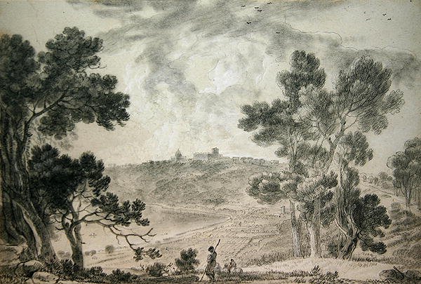 Castel Gandolfo (černá křída na papíře) od Richard Wilson