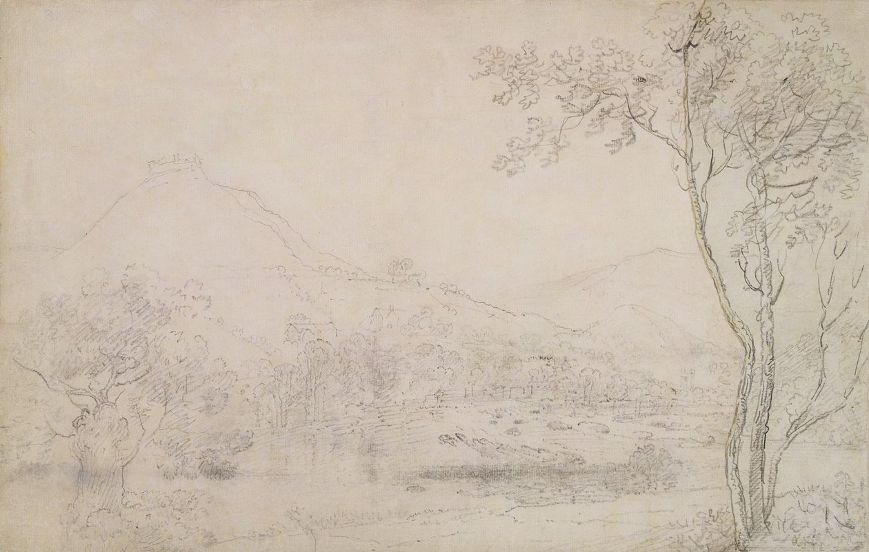 Castell Dinas Bran, Wales (grafit a černá křída na papíře) od Richard Wilson