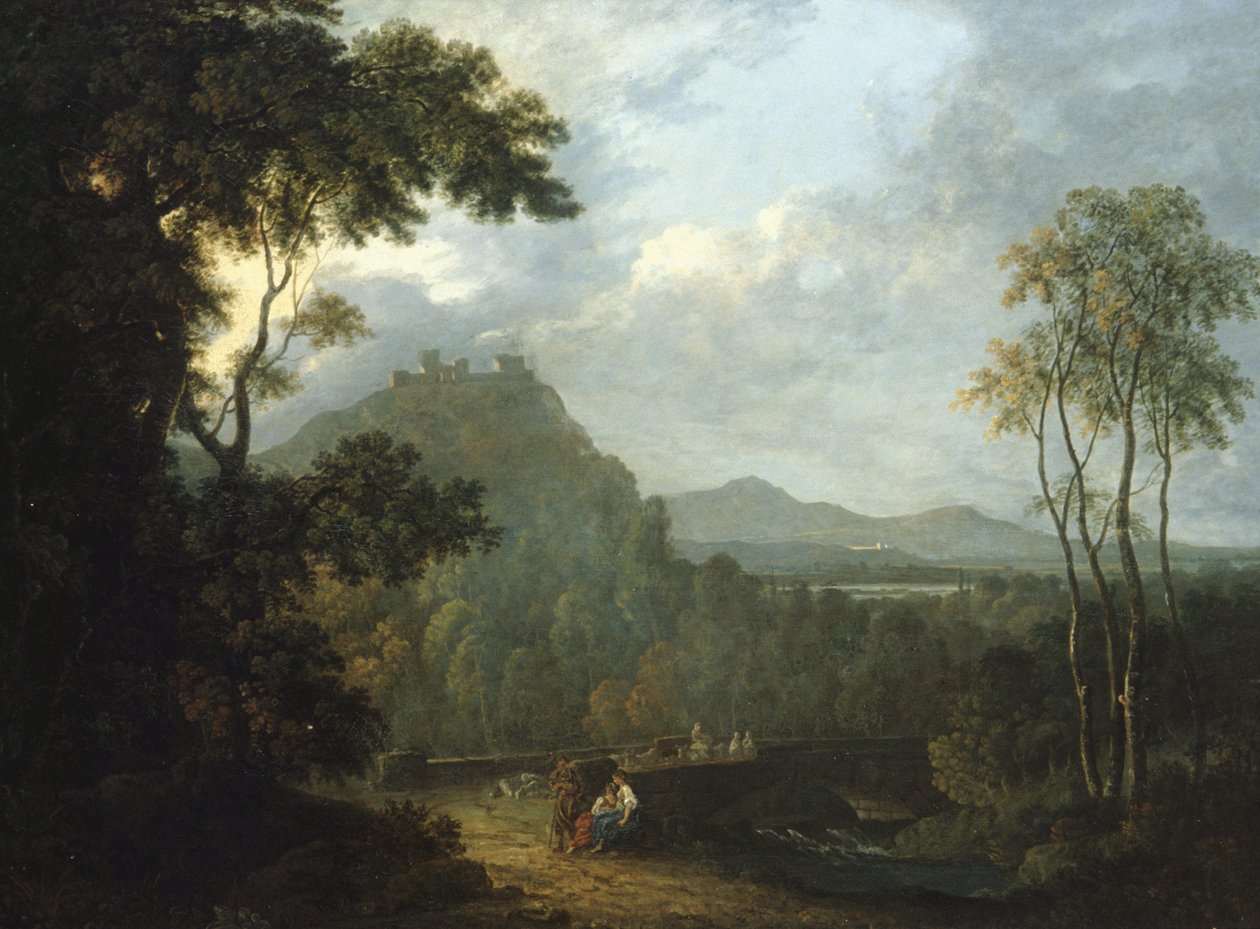 Hrad Dinas Bran u Llangollenu II, asi 1770 (olej na plátně) od Richard Wilson