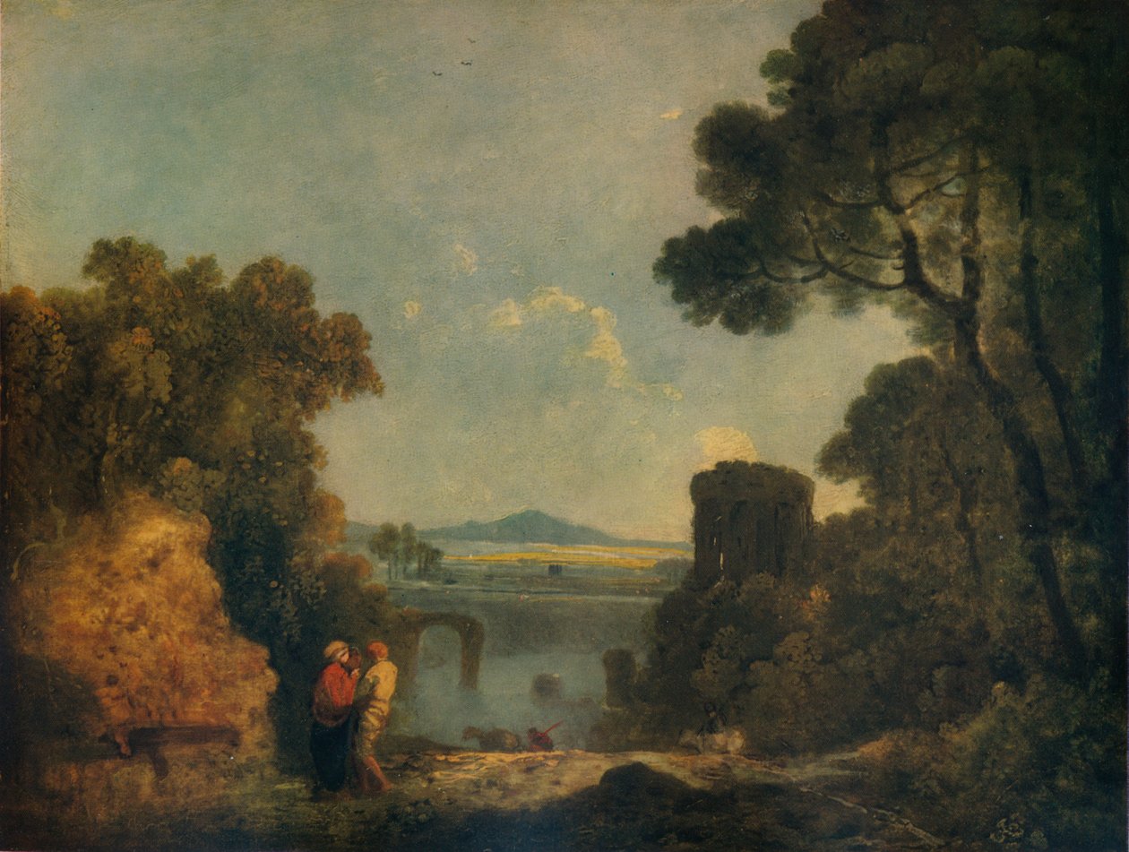 Italská říční krajina s rozbitým mostem, c1779, 1938 od Richard Wilson