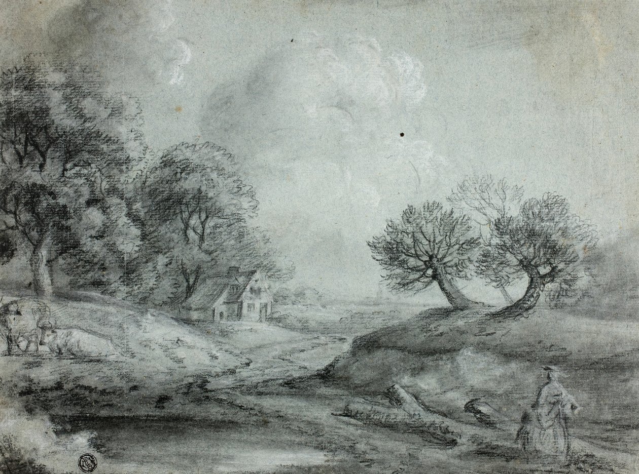 Krajina se ženou a krávami (recto); Skica krajiny (verze) od Richard Wilson