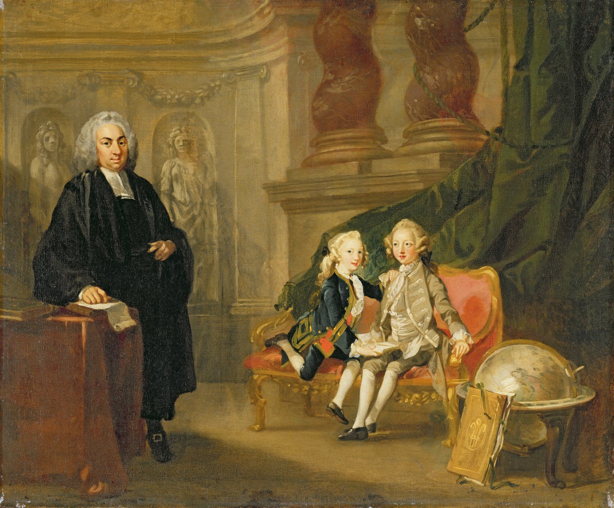 Princ George (1738-1820) a princ Edward Augustus (1739-67) Synové Fredericka (1707-51), princ z Walesu, se svým učitelem Dr. Francisem Ayscoughem, kolem 1748-49 (olej na plátně) od Richard Wilson