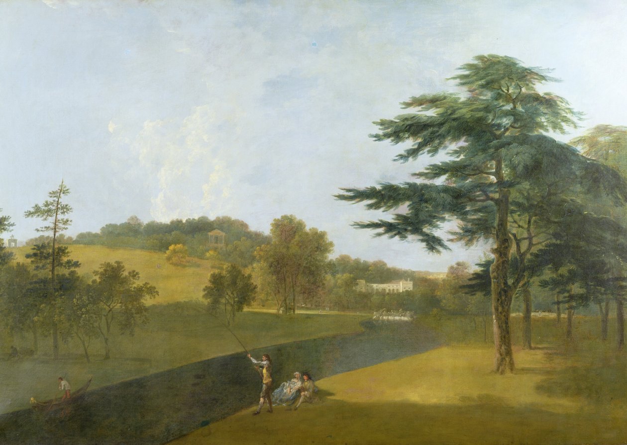 Wilton, stáje Inigo Jones, Temple Copse a Arch Sira Williama Chamberse od Richard Wilson