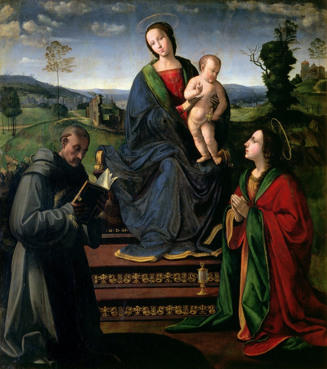 Madona s dítětem se svatým Františkem z Assisi a svatou Marií Magdalenou, 1503 od Ridolfo , Il Ghirlandaio