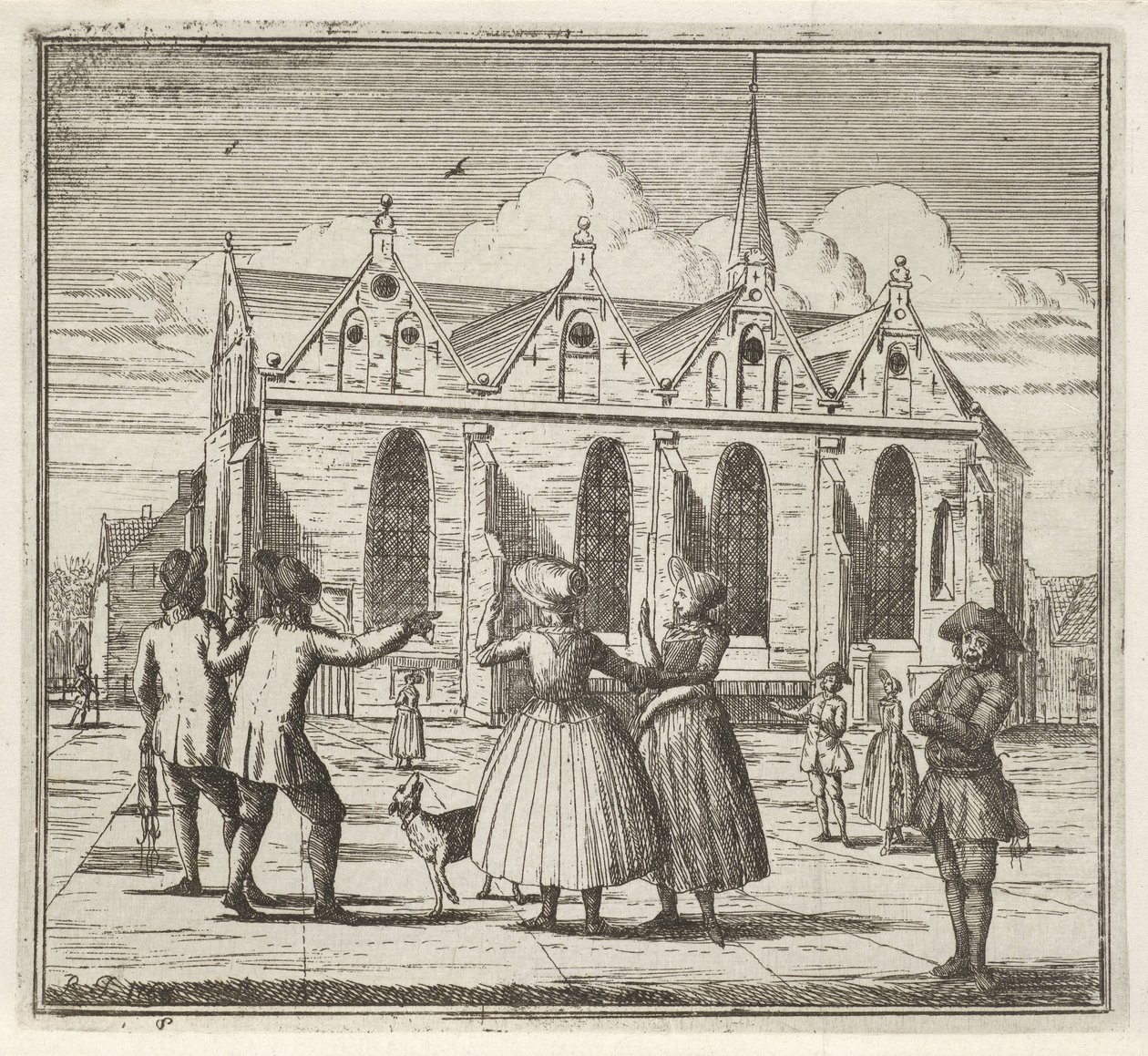 Muži a ženy na náměstí poblíž Grote Kerk v Leeuwardenu Zima. (název seriálu) Zimní scény (název seriálu) od Rienk Jelgerhuis