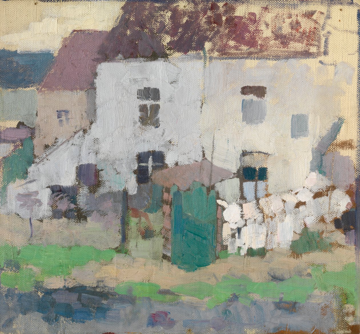 Bílé fasády a zahrada v Bosvoorde, Belgie (olej na plátně) od Rik Wouters