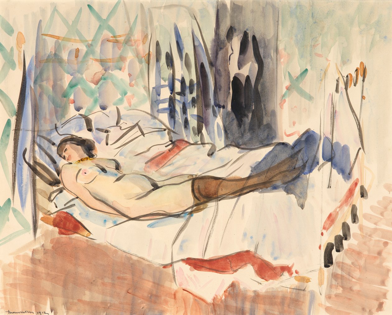 Žena odpočívá (akvarel na papíře) od Rik Wouters