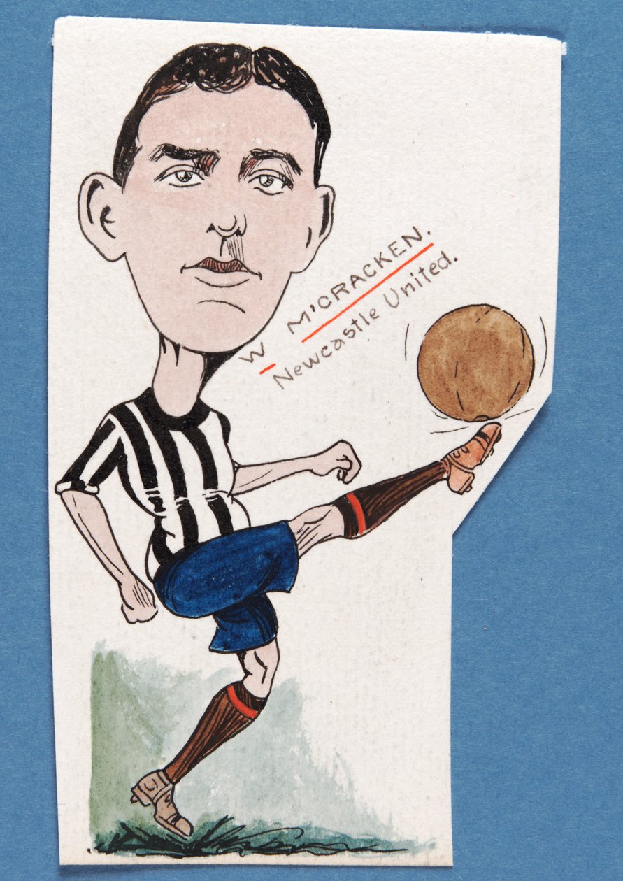 Billy McCracken, Newcastle United, kresba pro sadu cigaretových kartiček, 1907 (pero a tuš na kartě) od Rip