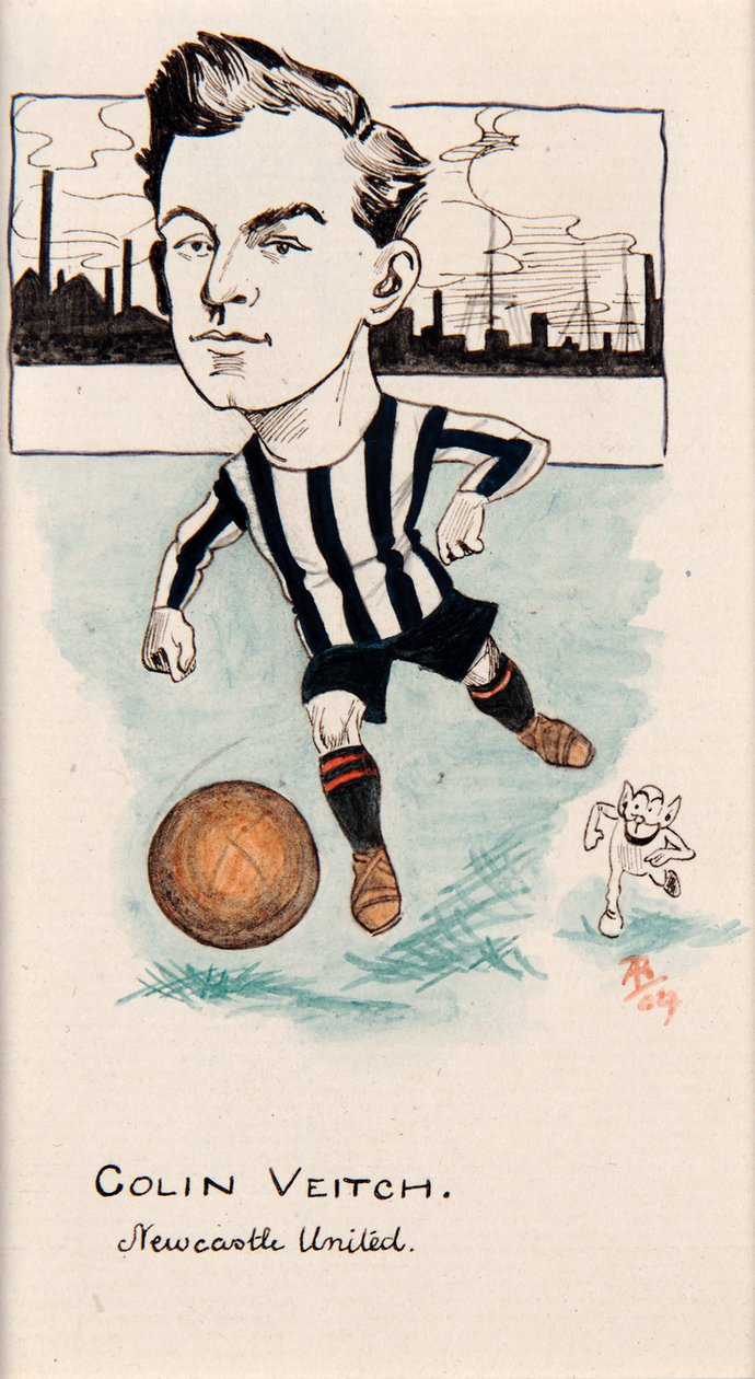 Colin Veitch, Newcastle United, kresba pro sadu cigaretových karet, 1907 (pero a inkoust na kartě) od Rip
