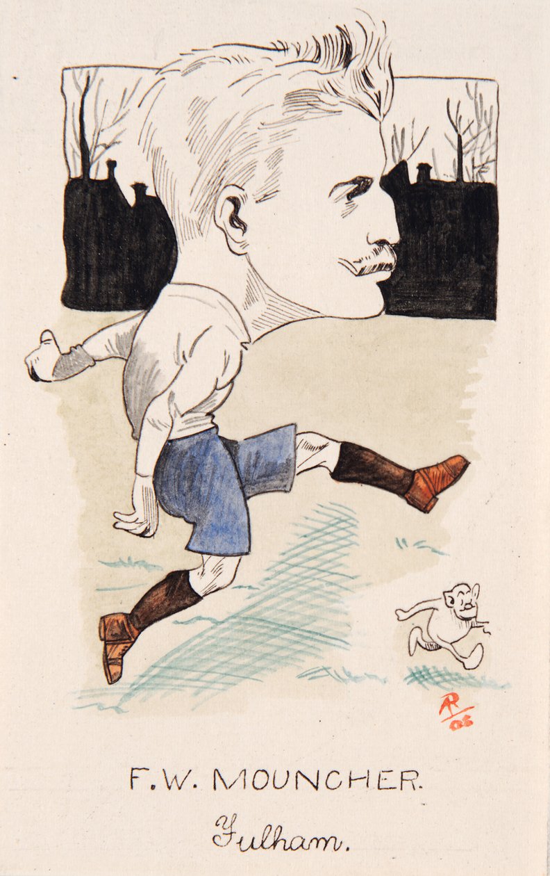 Fred Mouncher, Fulham, kresba pro sadu cigaretových karet, 1907 (pero a inkoust na kartě) od Rip