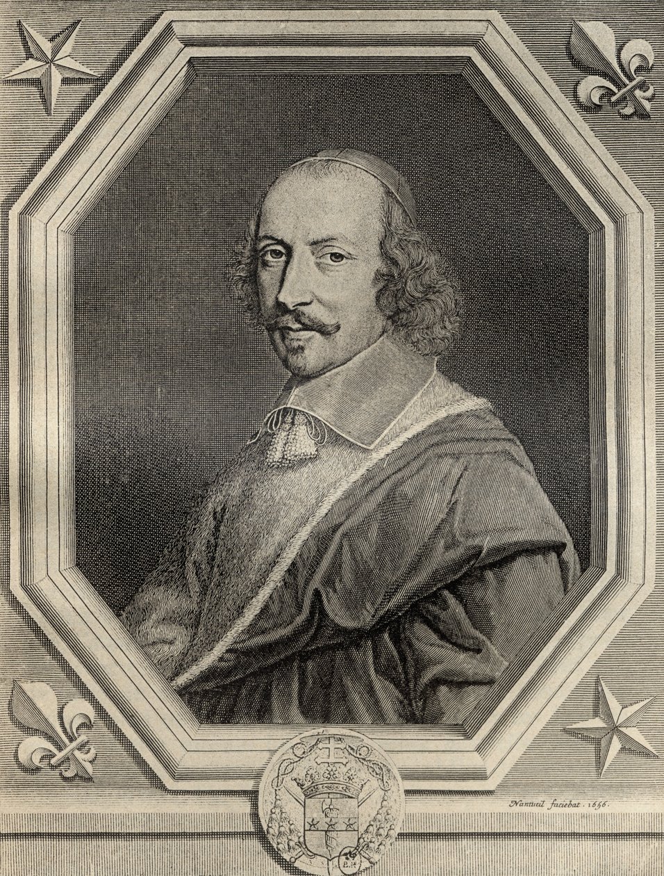 Kardinál Jules Mazarin, vyryto 1656, z „Memoires de Charles de Batz-Castelmore Comte d