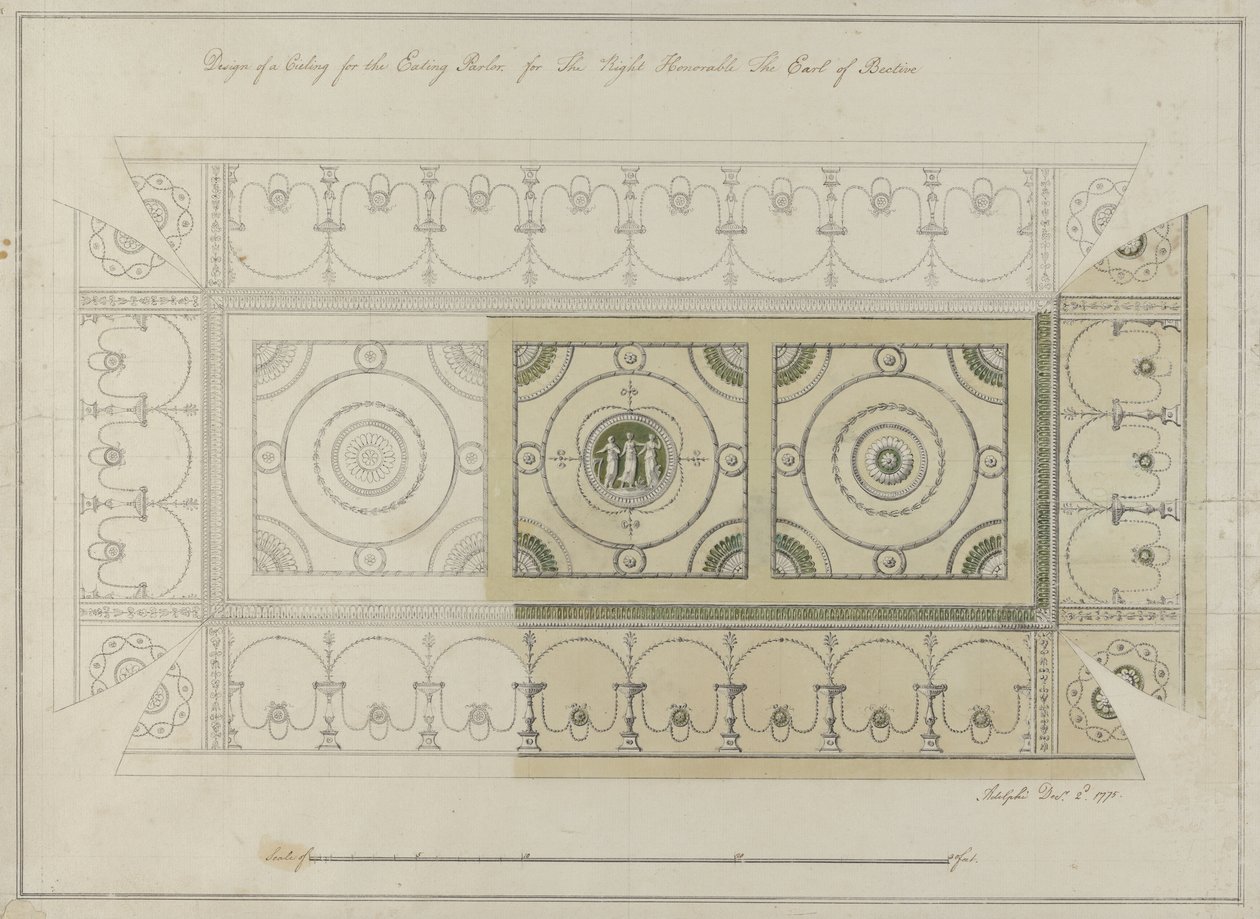 Návrh stropu Jídelny, Headfort House, 1775 (pero a inkoust s wc na položený papír) od Robert Adam