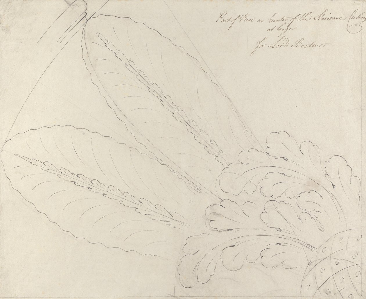 Návrh stropní růžice na schodišti, Headfort House, 1772 (pero a černý inkoust a grafit na plátně) od Robert Adam