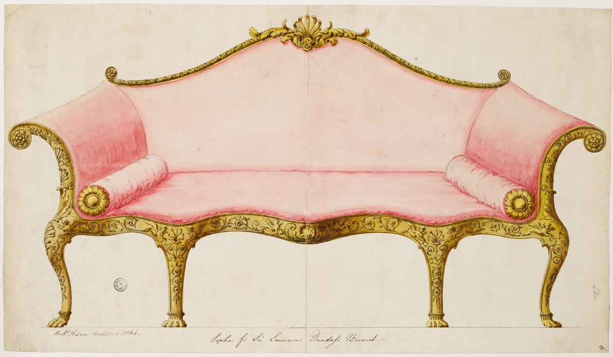 Dokončená kresba pohovky do salonu, jak byla provedena, 1764 (pero a tuš se smýváním na papíře) od Robert Adam