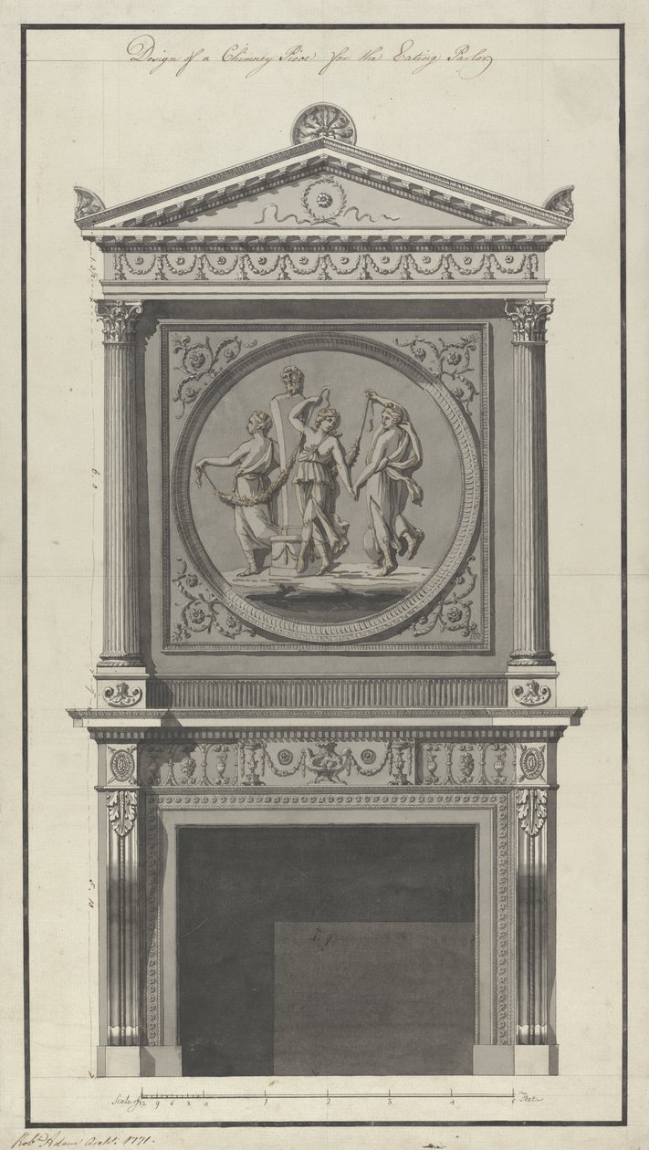 Headfort House. Eating Parlor, Chimney Piece, 1771 (pero a inkoust a mytí na papíře) od Robert Adam