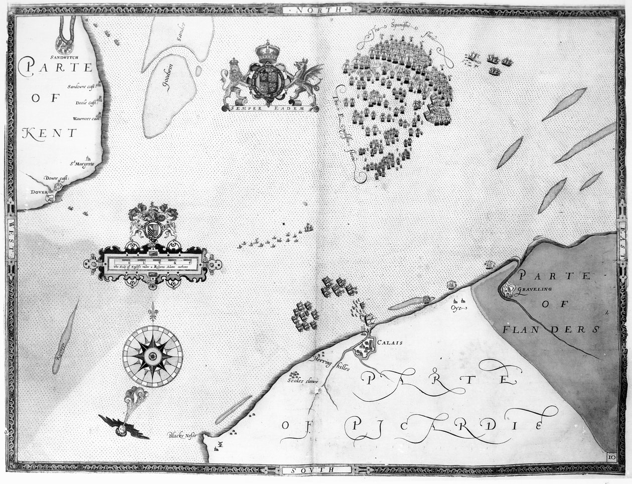 Mapa č. 10 zobrazující trasu flotily Armady, vyryla Augustine Ryther, 1588 od Robert Adams