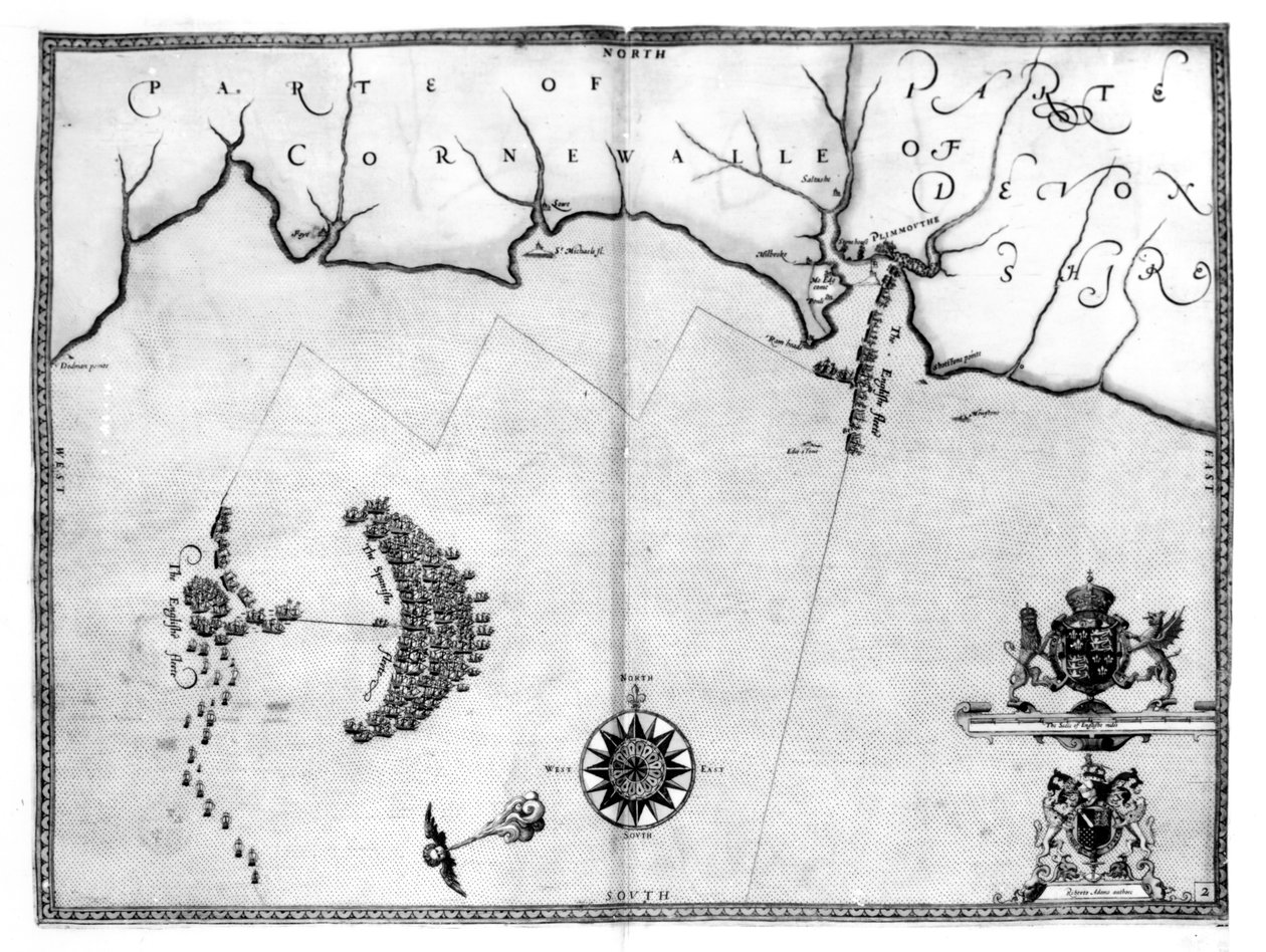 Mapa č. 2 Zobrazení trasy flotily Armady, vyryté Augustinem Rytherem, 1588 od Robert Adams