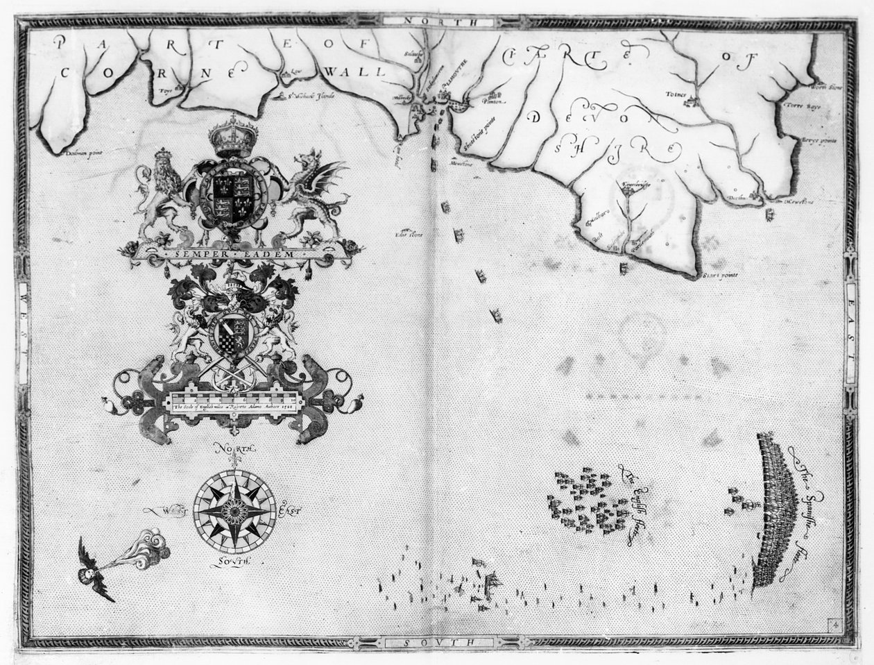 Mapa č. 4 Zobrazení trasy flotily Armady, vyryté Augustinem Rytherem; 1588 od Robert Adams