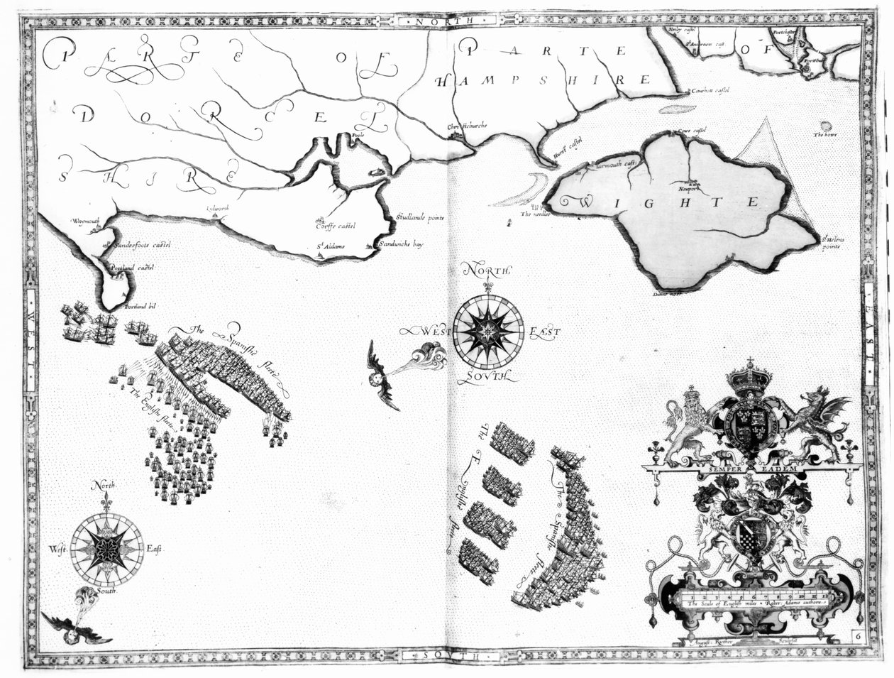 Mapa č. 6 ukazující trasu flotily Armady, vyryla Augustine Ryther, 1588 od Robert Adams