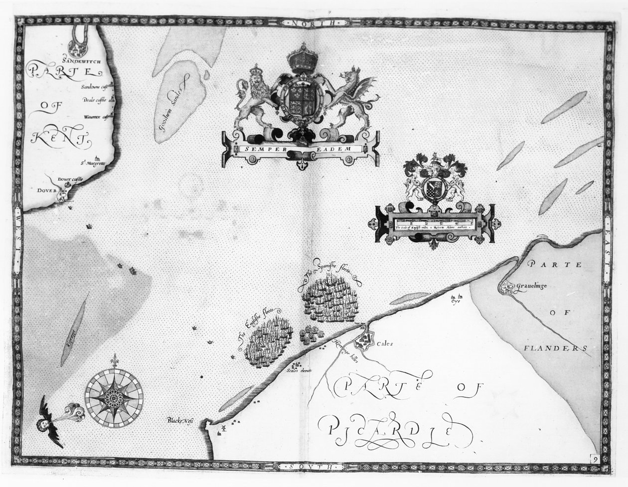Mapa č. 9 ukazující trasu flotily Armady, vyryla Augustine Ryther, 1588 od Robert Adams