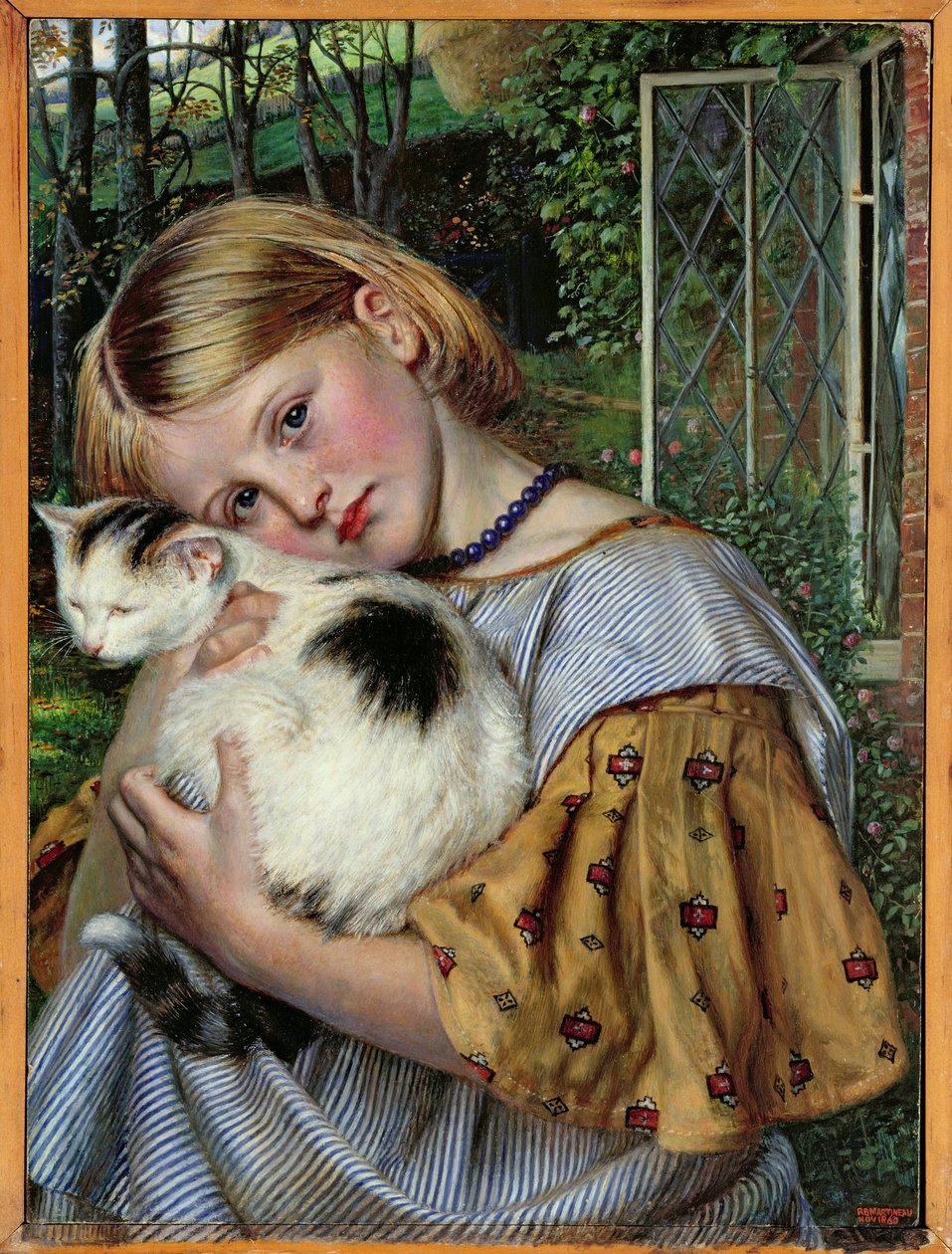 Dívka s kočkou, 1860 (panel) od Robert Braithwaite Martineau