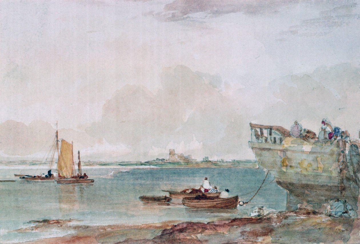 Přímořská krajina s čluny, 19. století (akvarel) od Robert Brandard