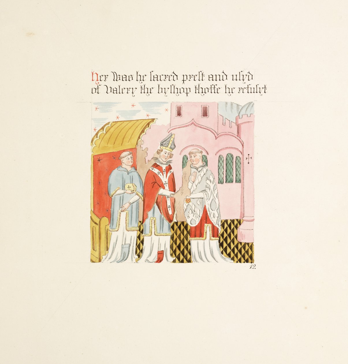 Paní Nová Coll 380, f21r. Starožitnosti katedrálního kostela Saint Mary, Carlisle, kreslil Robert Carlile, 1795 (pero a inkoust a wc na papíře) od Robert Carlile