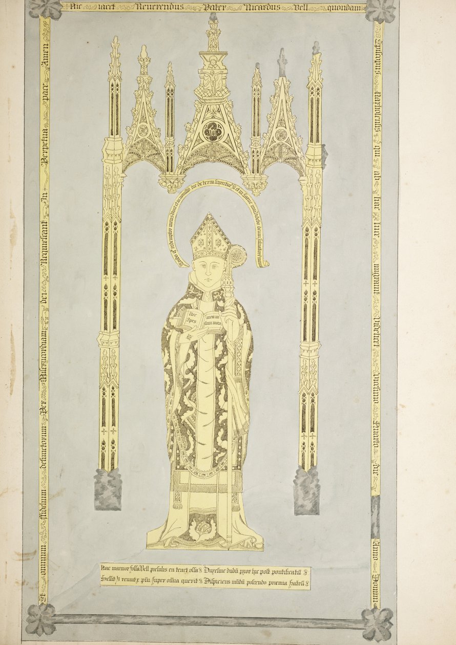 Paní Nová Coll 380, f6r. Starožitnosti katedrálního kostela Saint Mary, Carlisle, kreslil Robert Carlile, 1795 (pero a inkoust a wc na papíře) od Robert Carlile