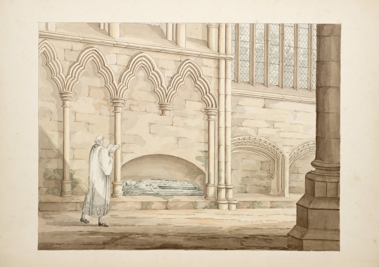 Paní Nová Coll 380, f8r. Starožitnosti katedrálního kostela Saint Mary, Carlisle, kreslil Robert Carlile, 1795 (pero a inkoust a wc na papíře) od Robert Carlile