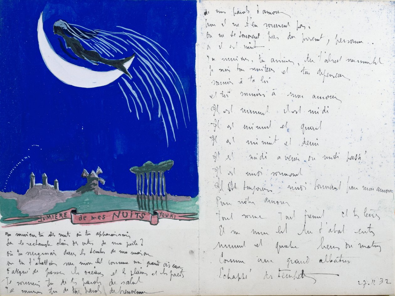Světlo mých nocí, ilustrovaná ručně psaná báseň, 27. listopadu 1932 od Robert Desnos