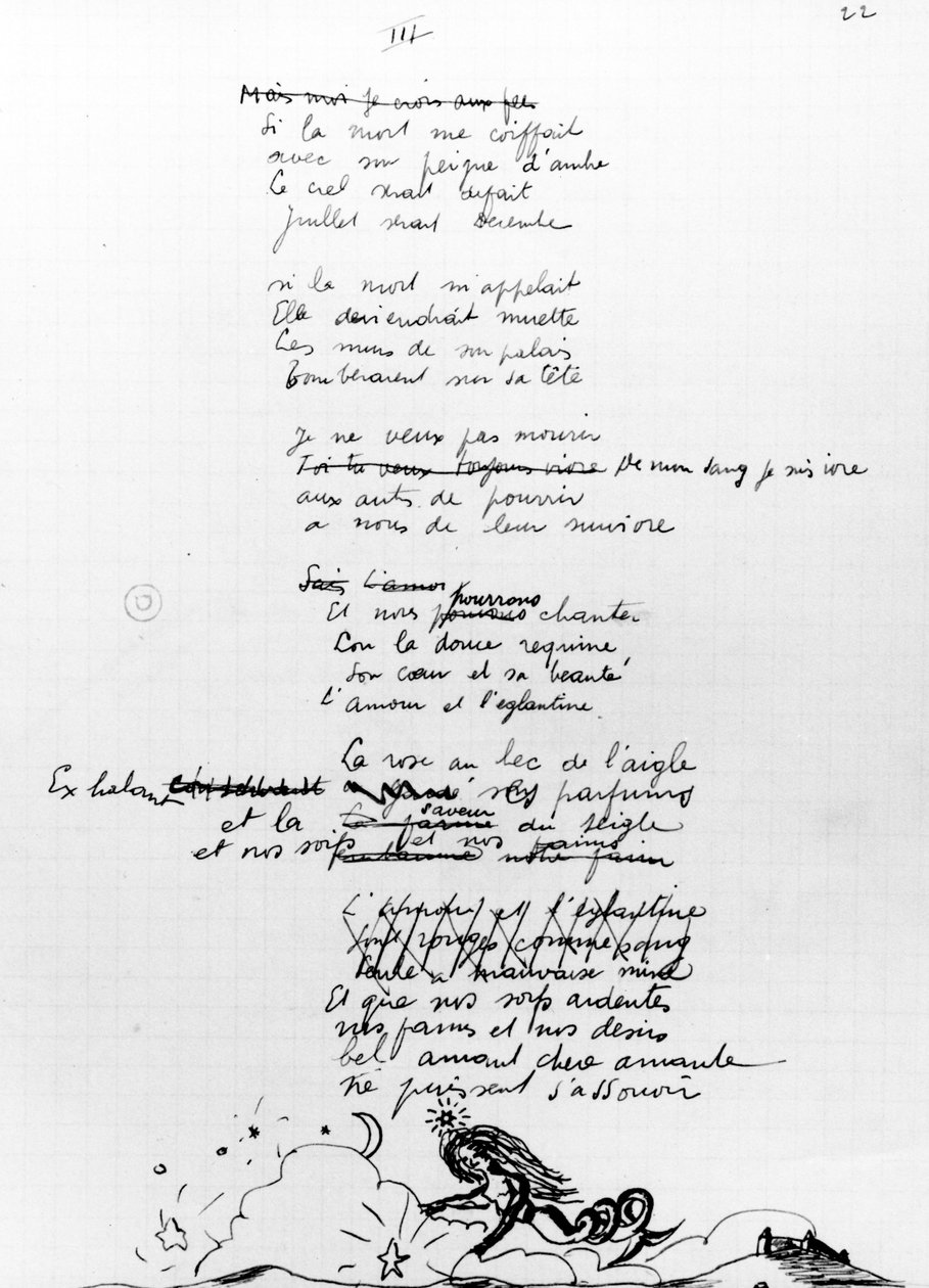 Báseň, 1936-7 (pero a inkoust na papíře) od Robert Desnos