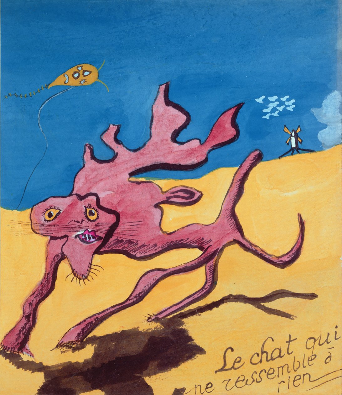 Kočka, která je jako nic na Zemi, ilustrace k ručně psané sbírce básní „La Menagerie de Tristan“ od Roberta Desnose, 1932 od Robert Desnos